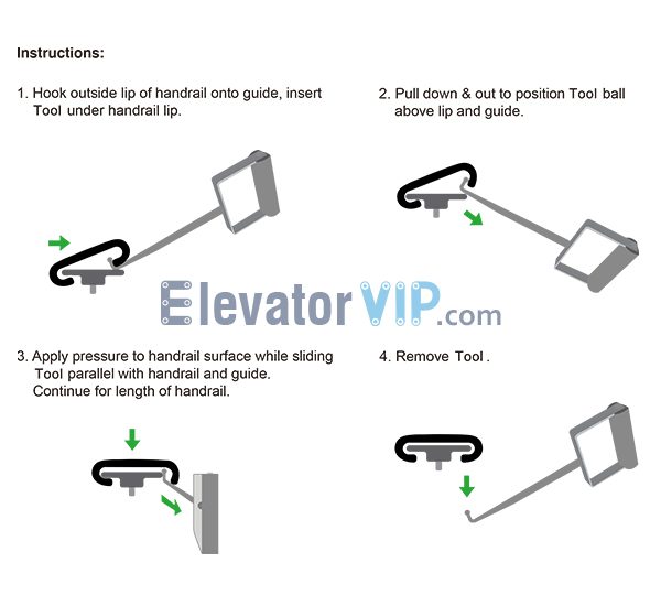 Escalator Handrail Belt Installation Tool, Escalator Handrail Pull Hook, How to eliminate damage to handrail during installation, XAA27BD1, Escalator Handrail Installation Tool Supplier, Escalator Handrail Installation Tool Manufacturer, Installation method of Escalator handrail belt