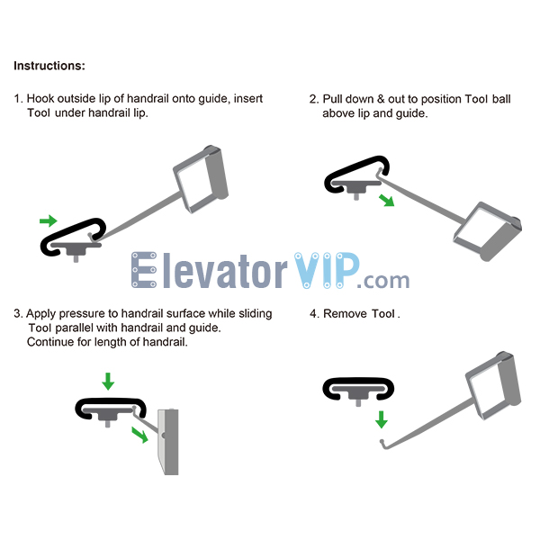 Escalator Handrail Belt Installation Tool, Escalator Handrail Pull Hook, How to eliminate damage to handrail during installation, XAA27BD1, Escalator Handrail Installation Tool Supplier, Escalator Handrail Installation Tool Manufacturer, Installation method of Escalator handrail belt