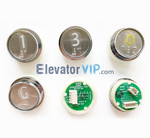 922953H02(G01-G06), 922963H01, 922973H02, KONE Elevator Push Button AUSBUT, KONE Lift Push Button Braille, KONE Lift Push Button White Light