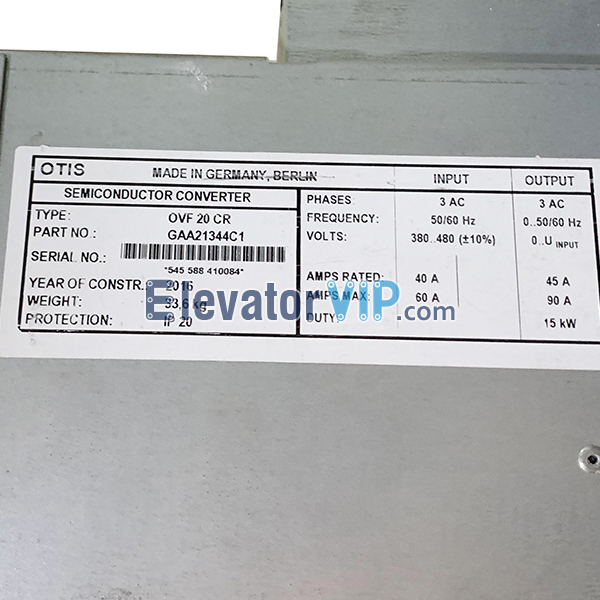 OTIS Elevator Inverter OVF20CR, Otis Elevator OVF20CR Drive, OTIS Lift Semiconductor Converter 15KW, GAA21344C1