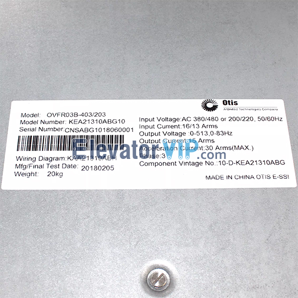 Otis Elevator OVFR03B-403/203 Inverter, KEA21310ABG10, KDA21310ABG10, KCA21310ABG10