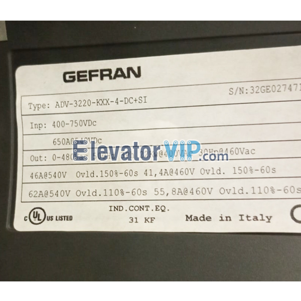 Gefran WEG ADV200 Drive, SIEI Inverter, ADV-3220-KXX-4-DC+SI, F-ADV-3L-22-DC